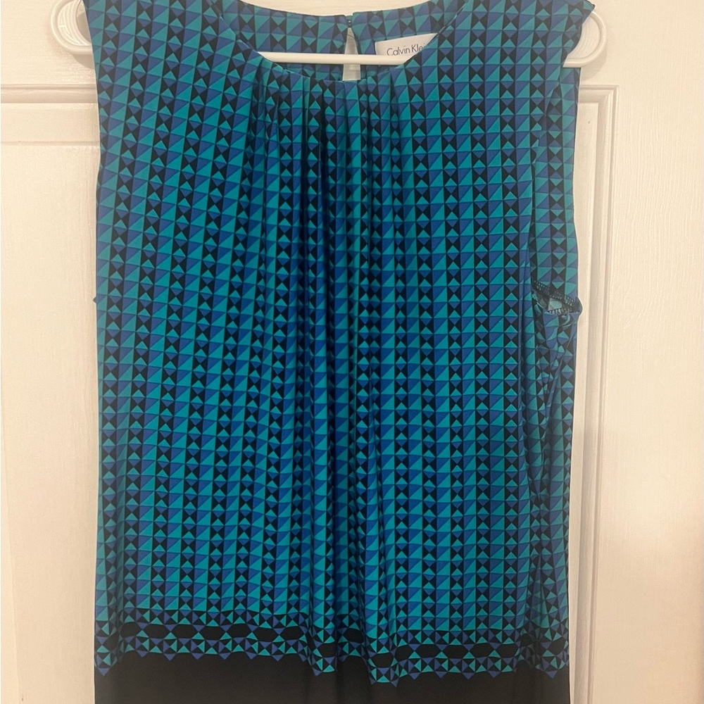 Calvin Klein Teal and Black Patterned Top